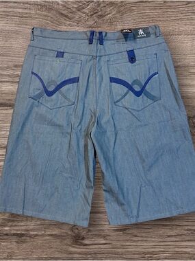 RED APE Light Blue Denim-Style Men's Shorts with purple  Accent
